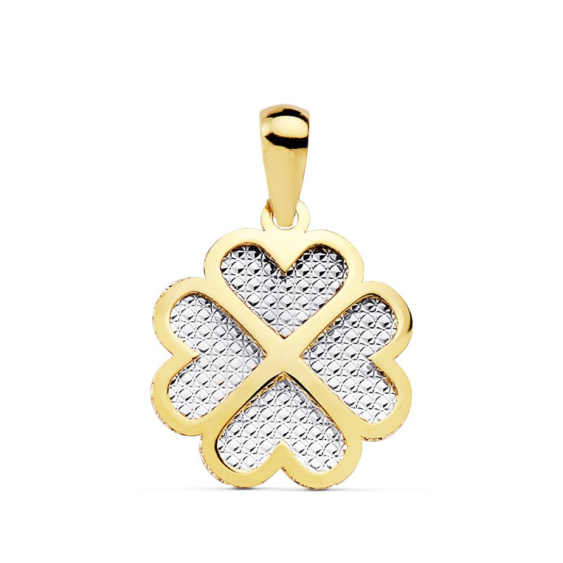 18K COLGANTE BICOLOR TREBOL CORAZON  16X16 MM C. AMOR