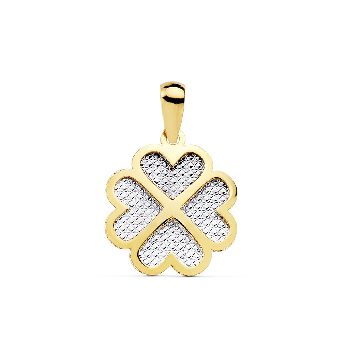 18K COLGANTE BICOLOR TREBOL CORAZON  16X16 MM C. AMOR