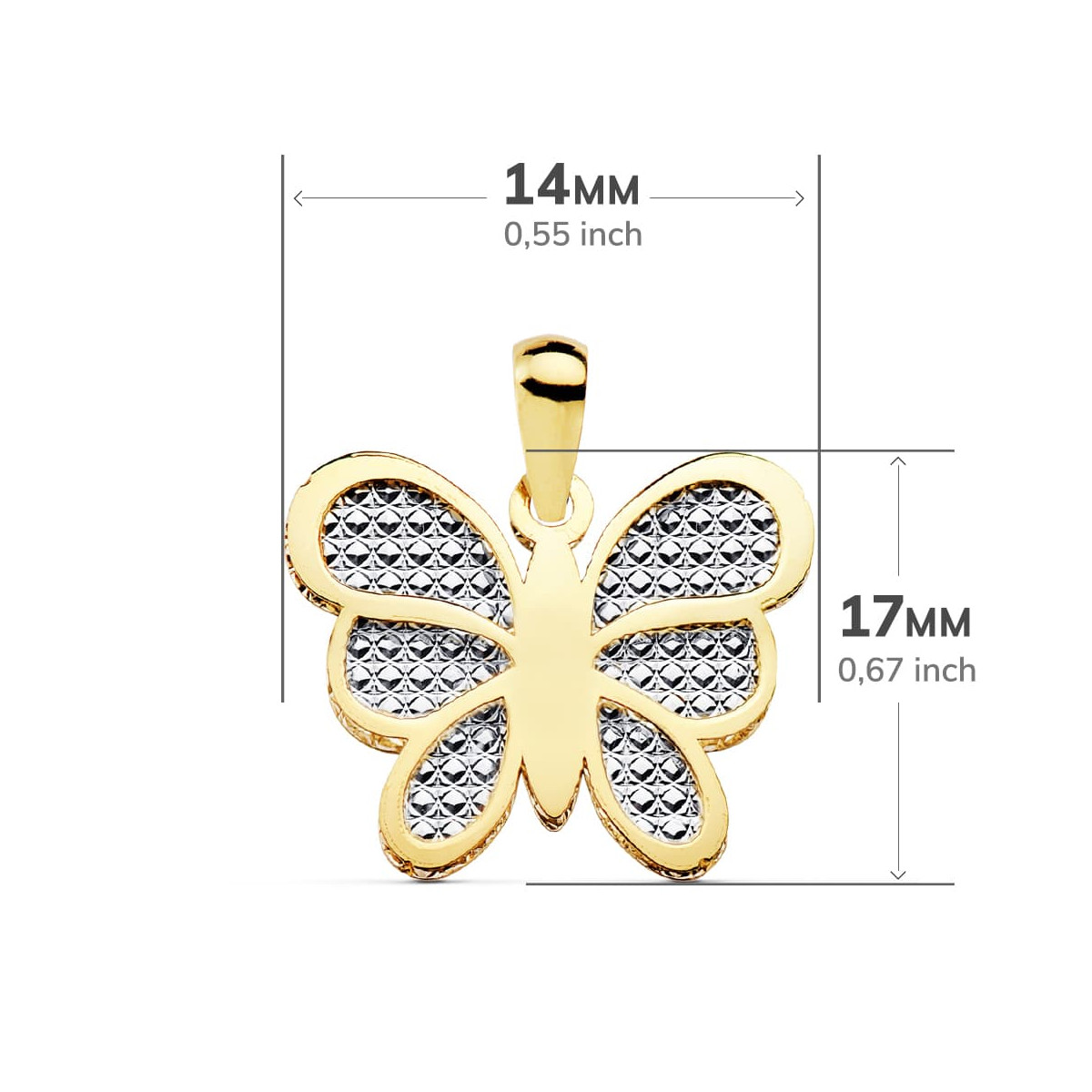 18K COLGANTE ORO BICOLOR MARIPOSA INTERIOR TALLADO 17X14 MM