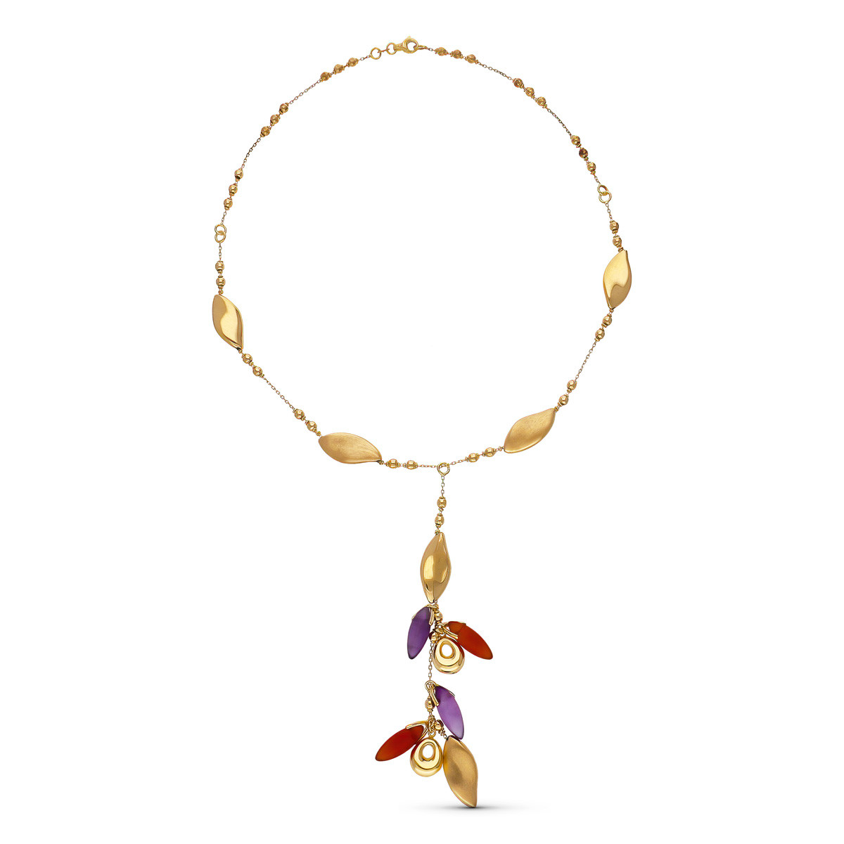 18K GARGANTILLA ORO AMARILLO COLGANTE Y BOLITAS MATE Y BRILLO
