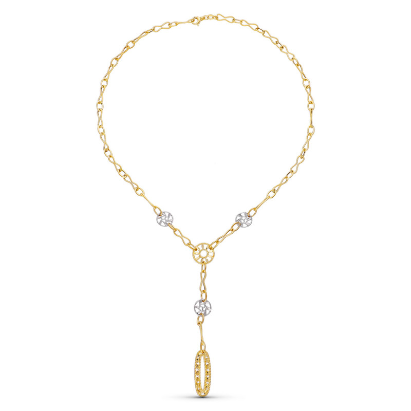 18K GARGANTILLA ORO BICOLOR MOTIVOS Y HOJAS BRILLO