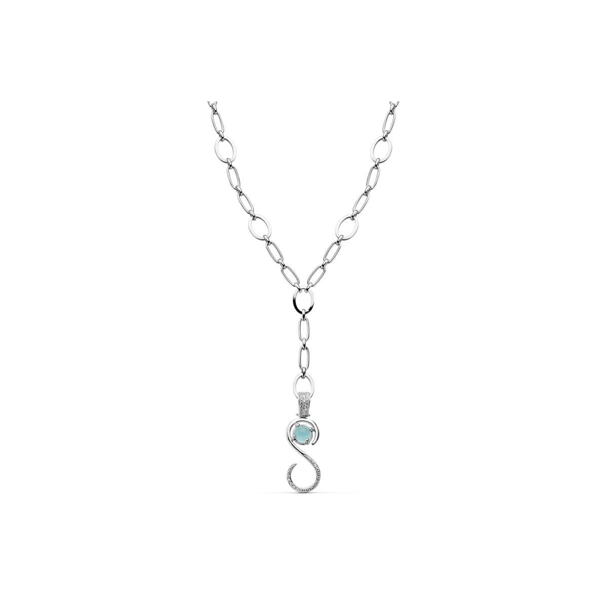 18K GARGANTILLA ORO BLANCO 44CM COLGANTE CON PIEDRA AZUL