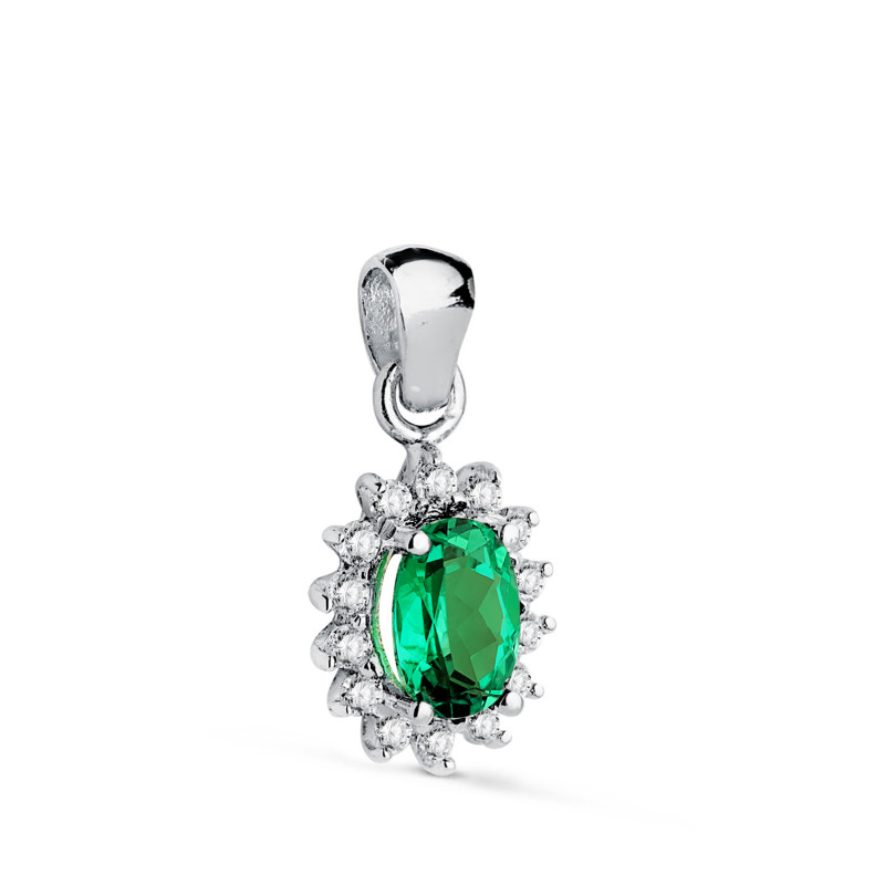 18K COLGANTE ORO BLANCO ESMERALDA RECRISTALIZADA 6X4 MM 0,39 QT. 14 DIAMANTES LABORATORIO 0,14 QTS. VS2-G. 9,5X8 MM