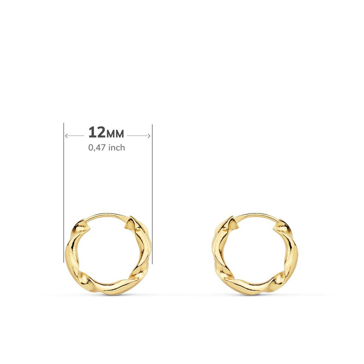 18K AROS ORO AMARILLO HUECOS RETORCIDOS. 12X2 MM