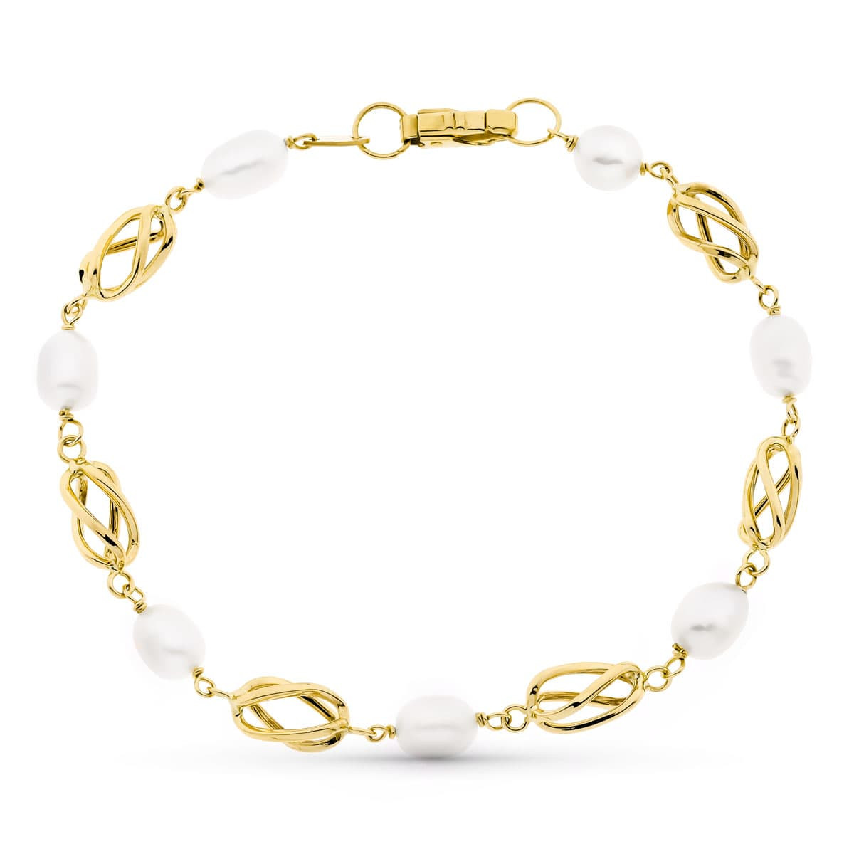 18K PULSERA ORO AMARILLO CON PERLA Y JAULAS