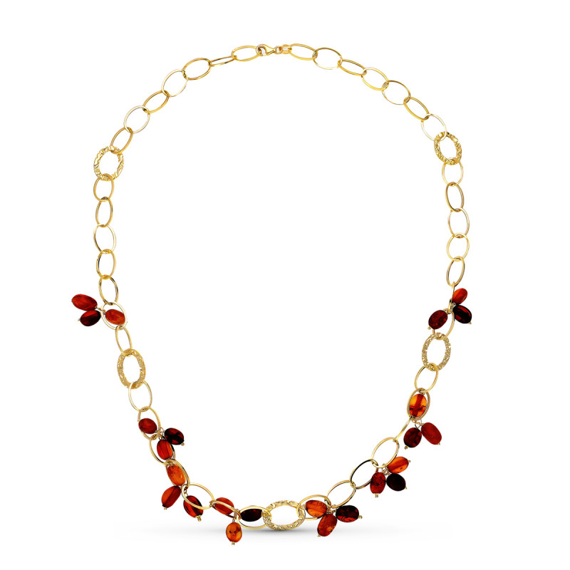 18K GARGANTILLA ORO AMARILLO ESLABONES PIEDRAS COLOR