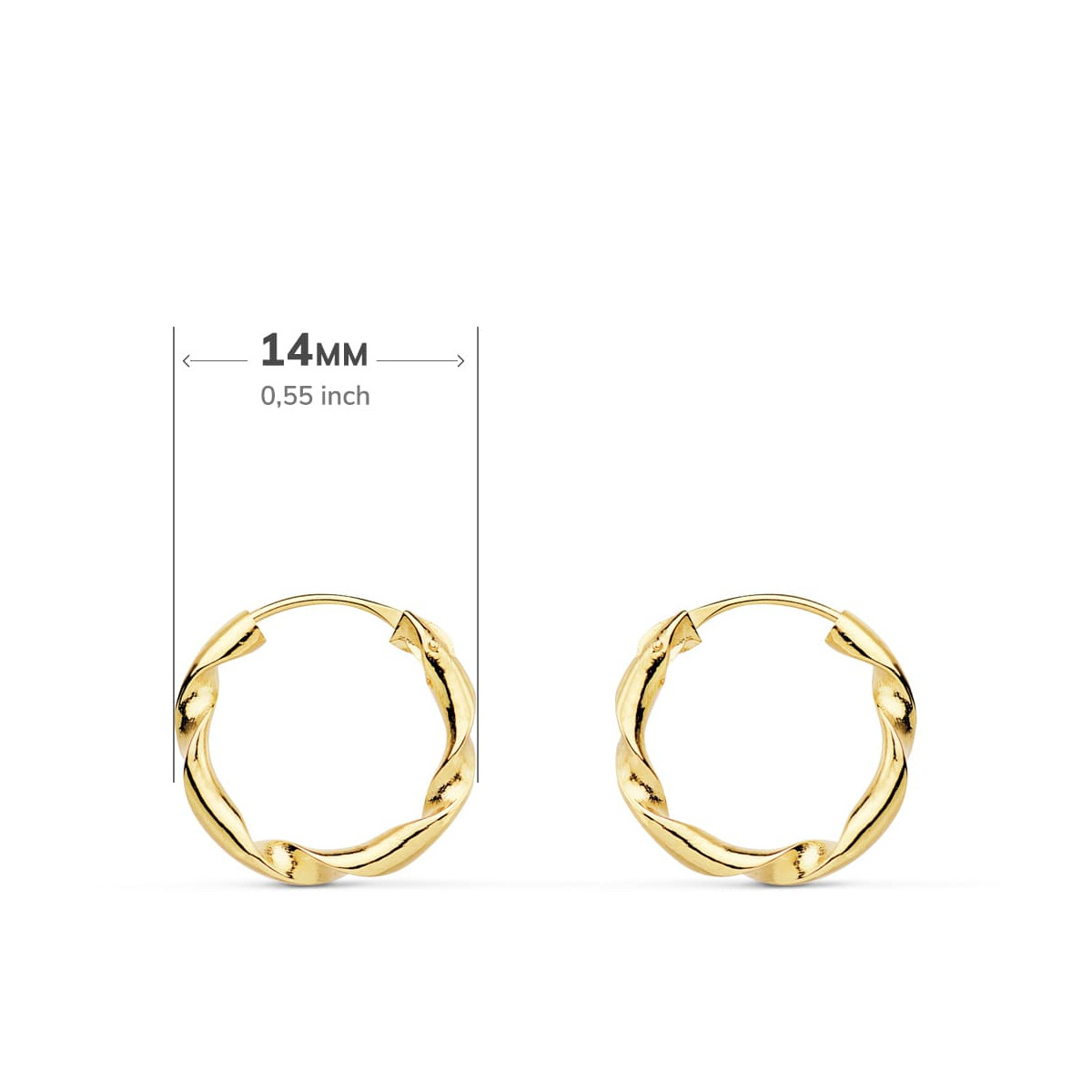 18K AROS ORO AMARILLO HUECOS RETORCIDOS. 14X2 MM