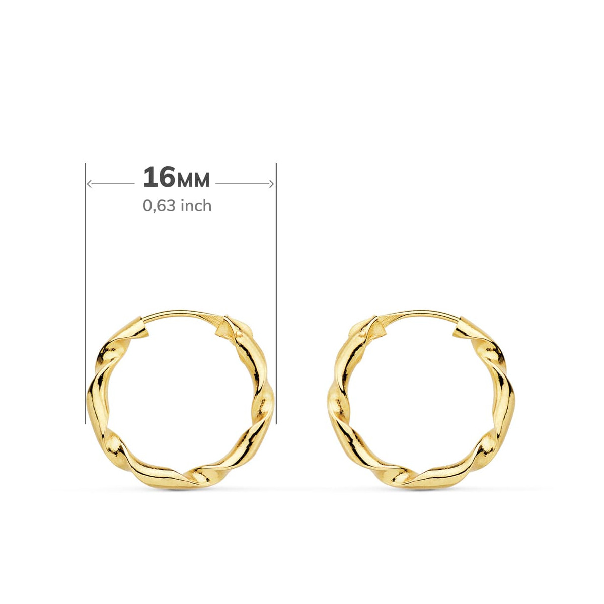 18K AROS ORO AMARILLO HUECOS RETORCIDOS. 16X2 MM