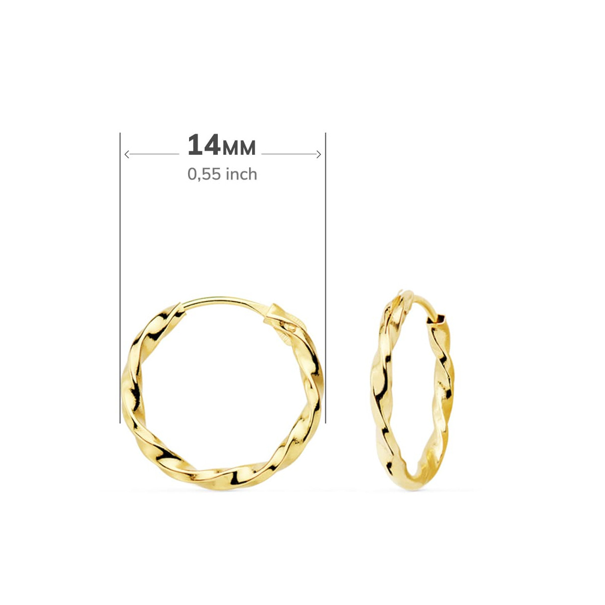 18K AROS ORO AMARILLO HUECOS GALLONEADOS. 14X1.5 MM