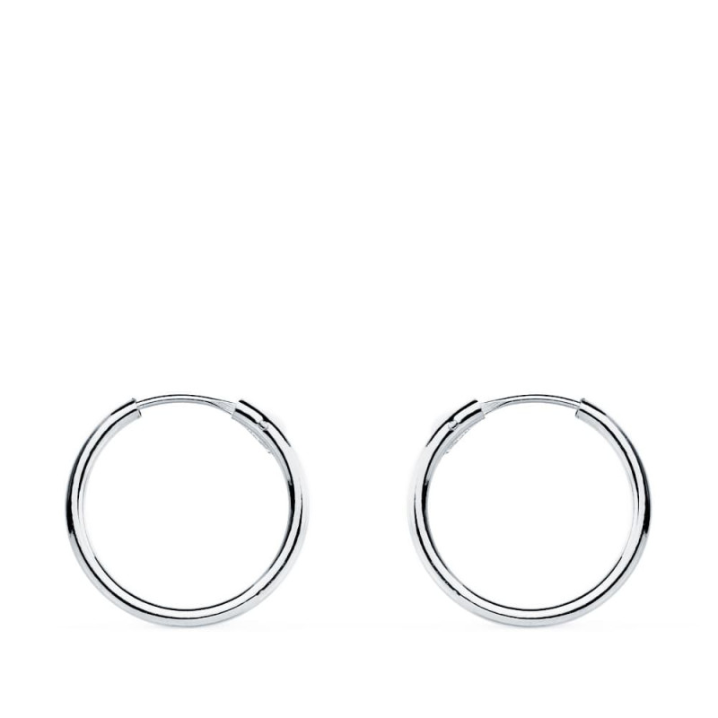 18K PENDIENTES AROS ORO BLANCOS HUECOS REDONDOS 13 X 1.20 MM