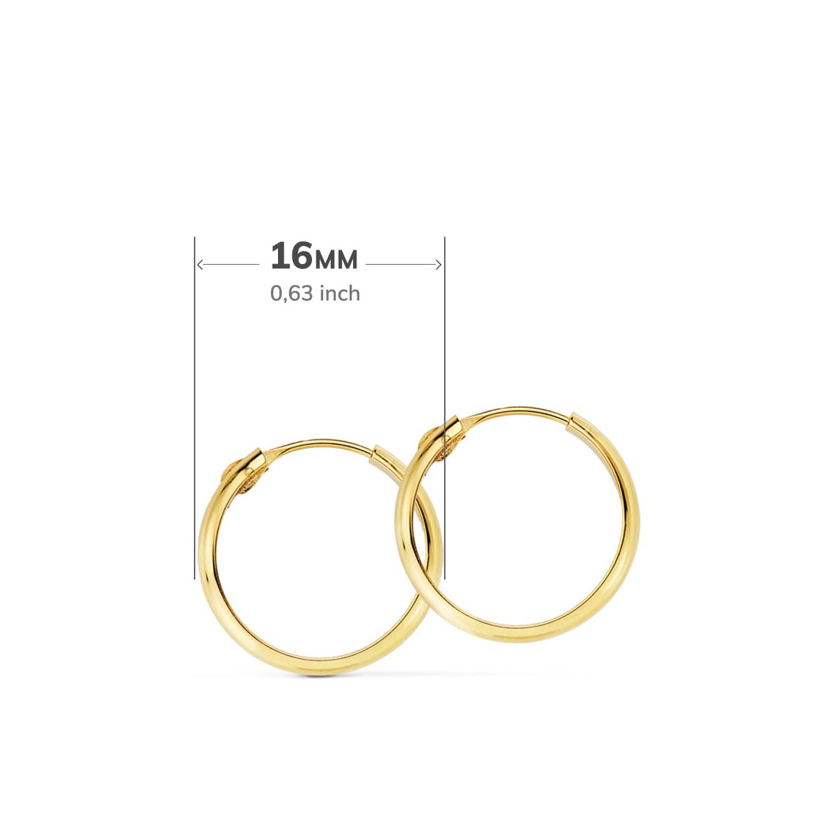 18K AROS ORO AMARILLO MEDIA CAÑA LIGEROS. 16X3 MM