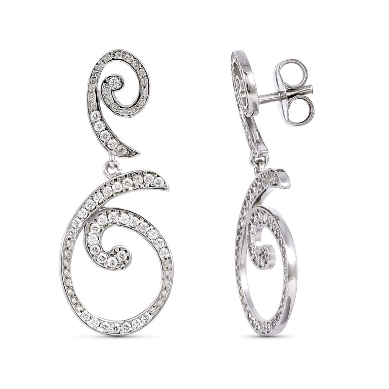 18K PENDIENTES LARGOS ORO BLANCO CON CIRCONITA 35X14 MM CIERRE PRESION