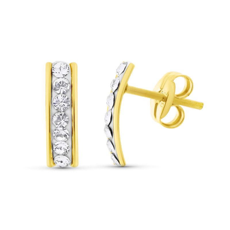 18K PENDIENTES ORO AMARILLO CIRCONITA 9X2.5 MM CIERRE PRESION