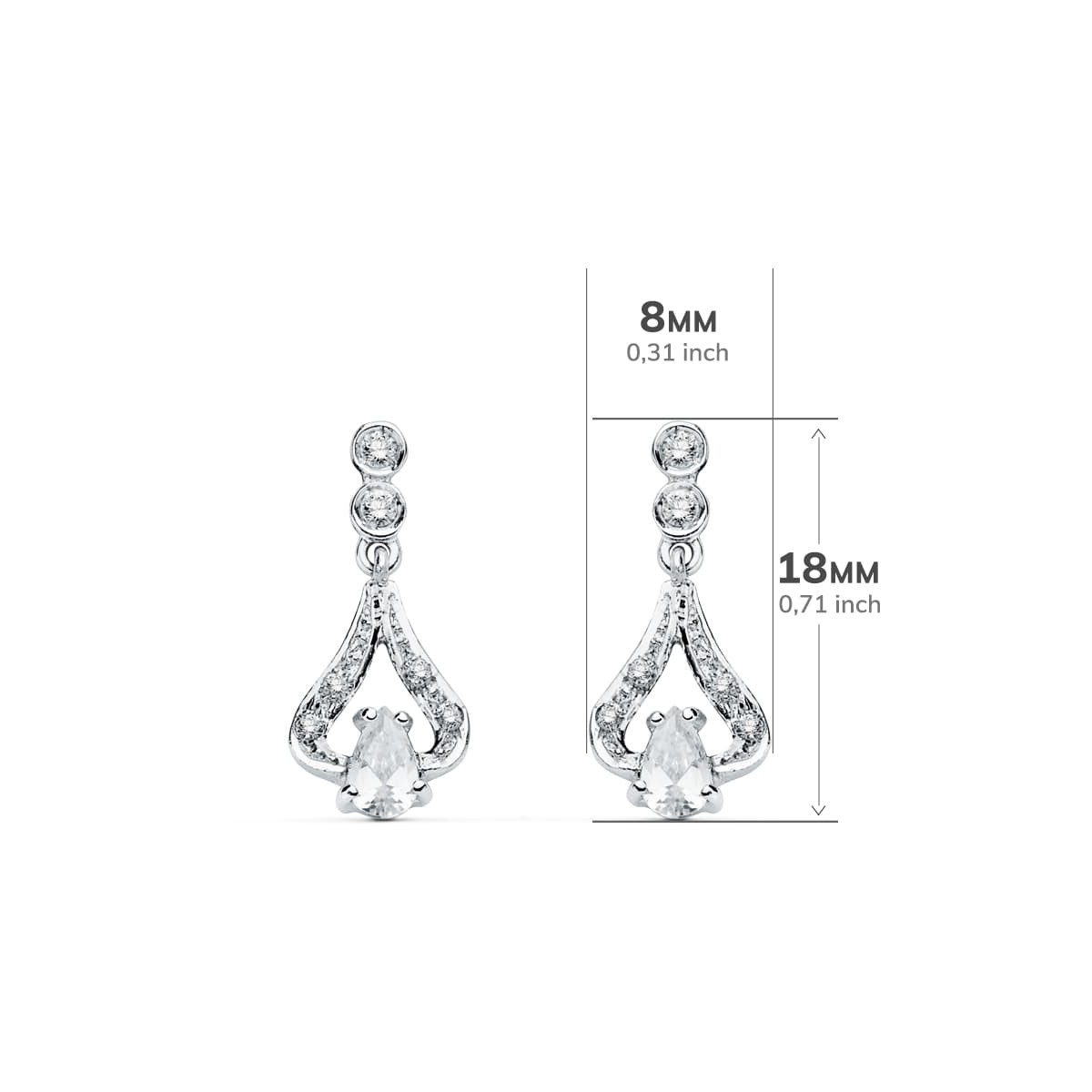 18K PENDIENTES ORO BLANCO CIRCONITA 18X8 MM CIERRE PRESION