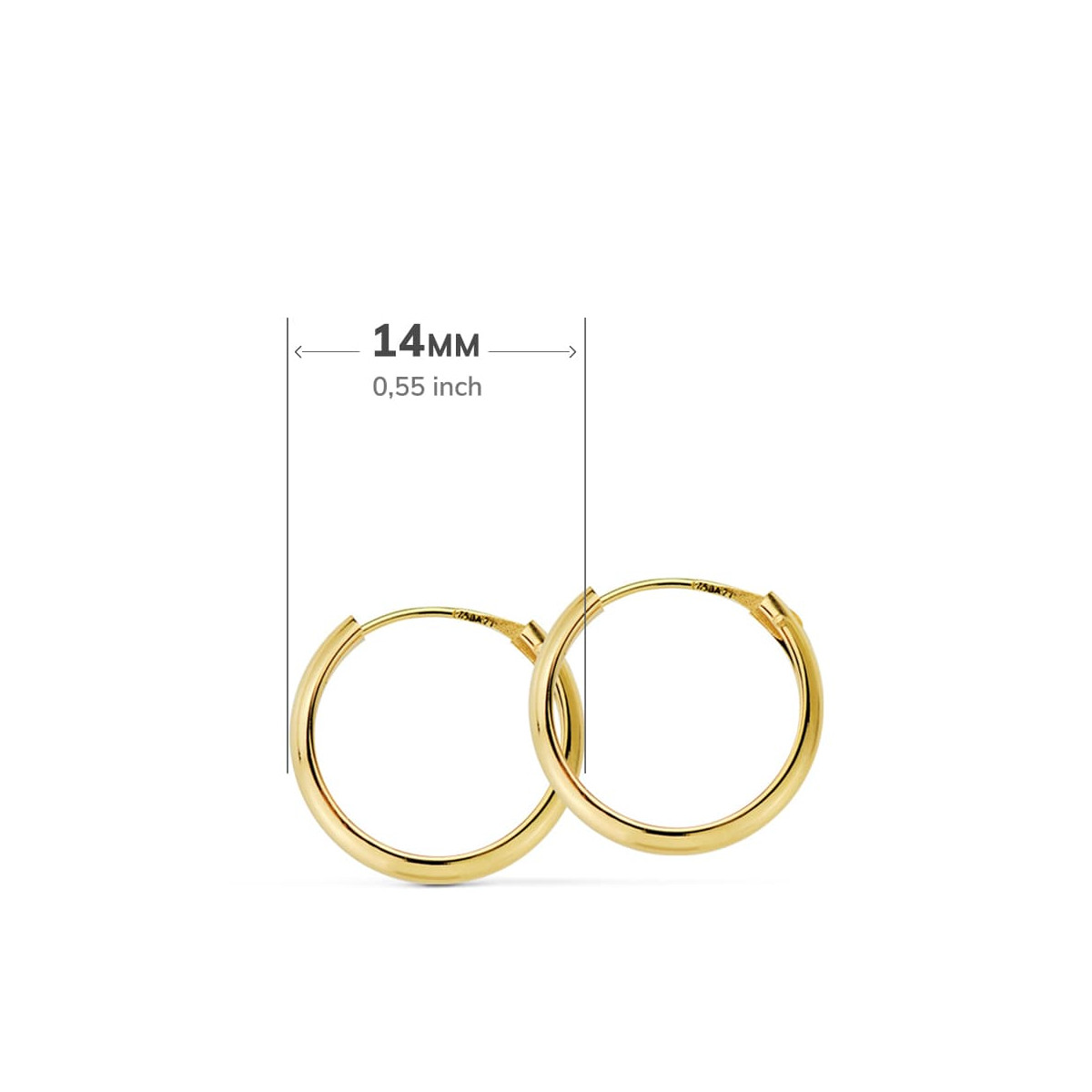 18K AROS ORO AMARILLO MEDIA CAÑA LISOS LIGEROS 14X2 MM