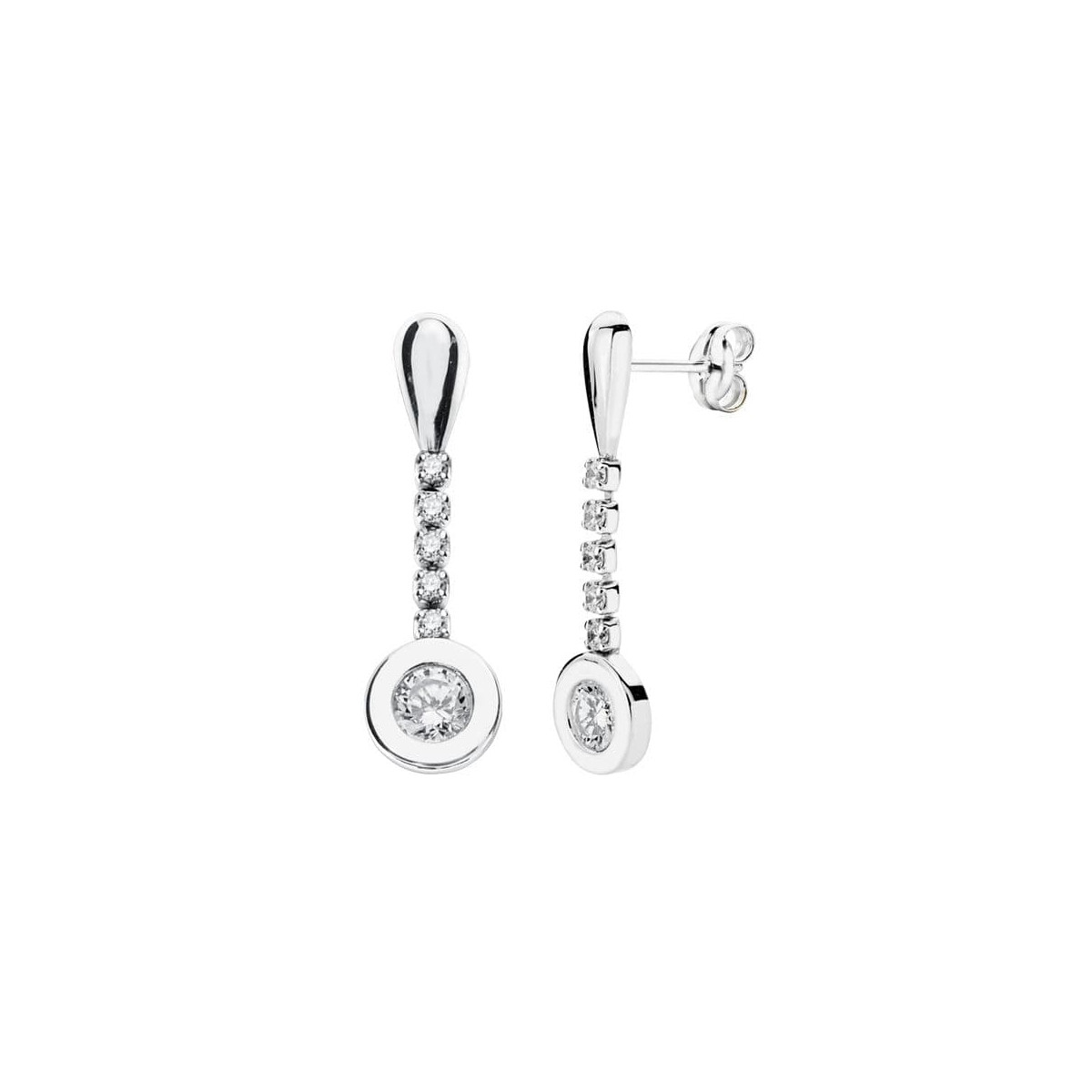 18K PENDIENTES ORO BLANCO CIRCONITA 25X7 MM CIERRE PRESION