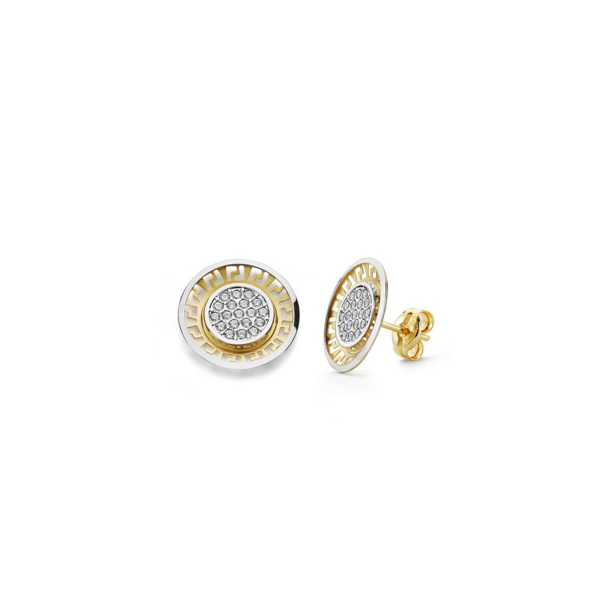 18K PENDIENTES ORO BICOLOR CIRCONITA 12 MM CIERR PRESION