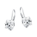 18K PENDIENTES ORO BLANCO PIEDRA CUADRADA 7X7 MM CIERRE GANCHO