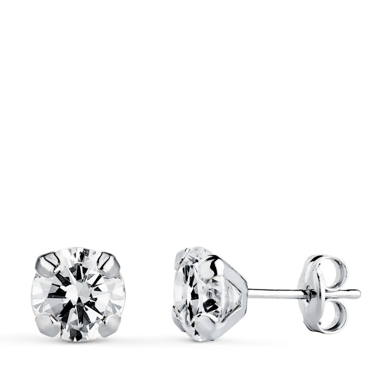 18K PENDIENTES ORO BLANCO CIRCONITA CON 4 GARRAS. MEDIDA: 6 X 6 MM. CIERRE PRESION
