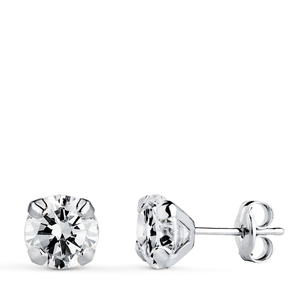 18K PENDIENTES ORO BLANCO CIRCONITA CON 4 GARRAS. MEDIDA: 6 X 6 MM. CIERRE PRESION
