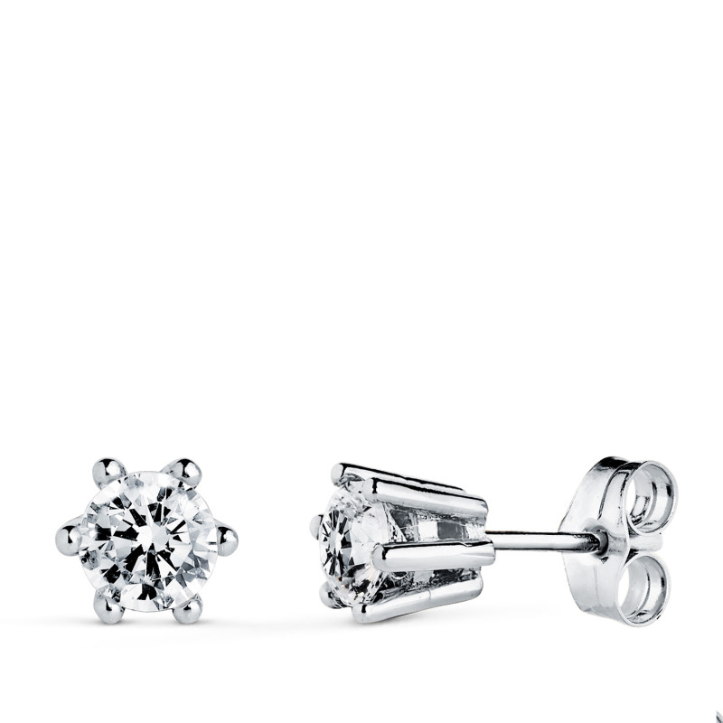 18K PENDIENTES ORO BLANCO 6 GARRAS CON CIRCONITA. MEDIDA: 6,5 X 6 MM. CIERRE PRESION
