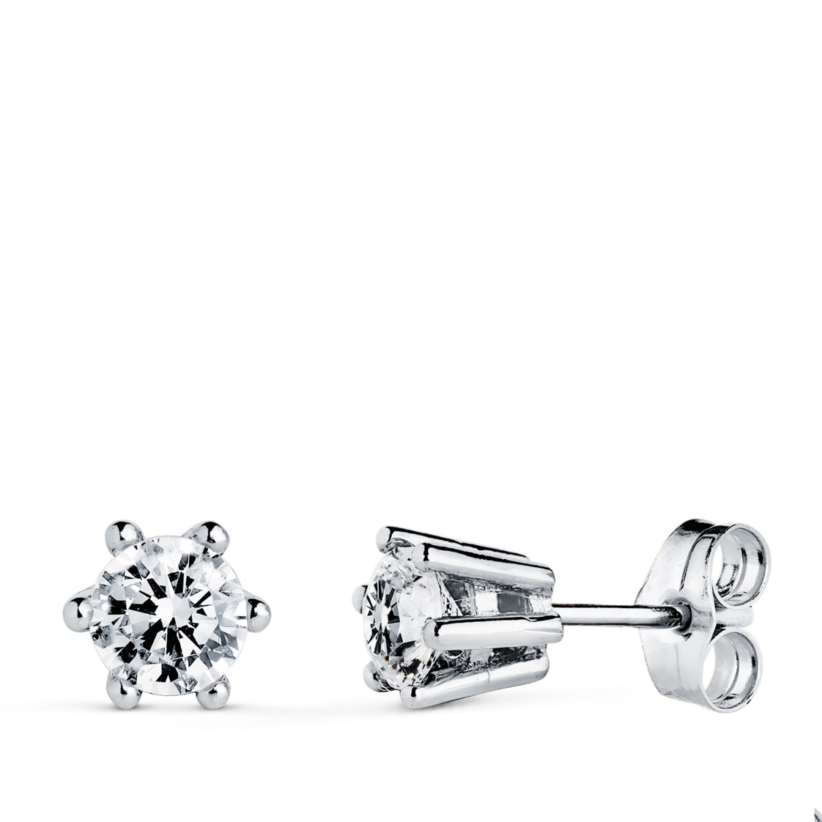 18K PENDIENTES ORO BLANCO 6 GARRAS CON CIRCONITA. MEDIDA: 6,5 X 6 MM. CIERRE PRESION