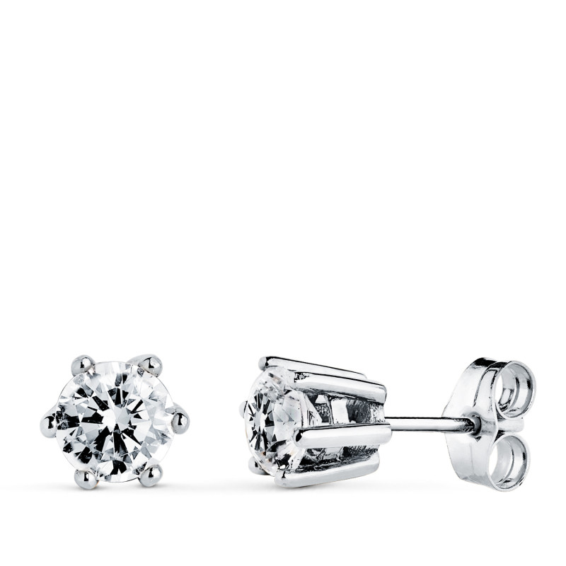18K PENDIENTES ORO BLANCO 6 GARRAS CON CIRCONITA. MEDIDA: 7 X 6,5 MM. CIERRE PRESION