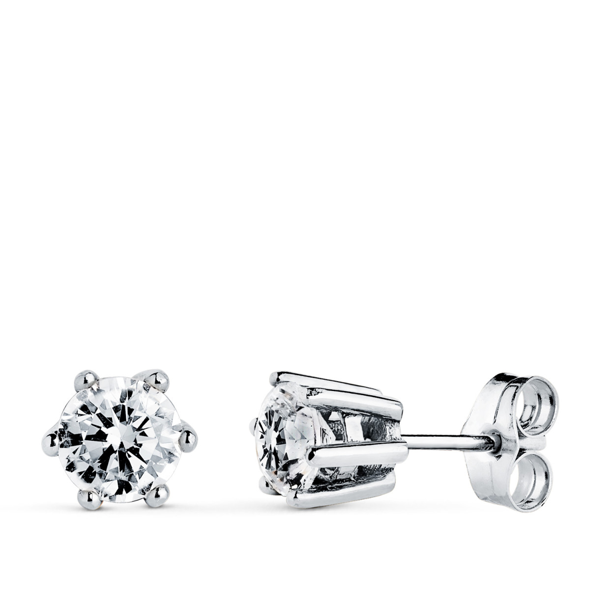 18K PENDIENTES ORO BLANCO 6 GARRAS CON CIRCONITA. MEDIDA: 7 X 6,5 MM. CIERRE PRESION