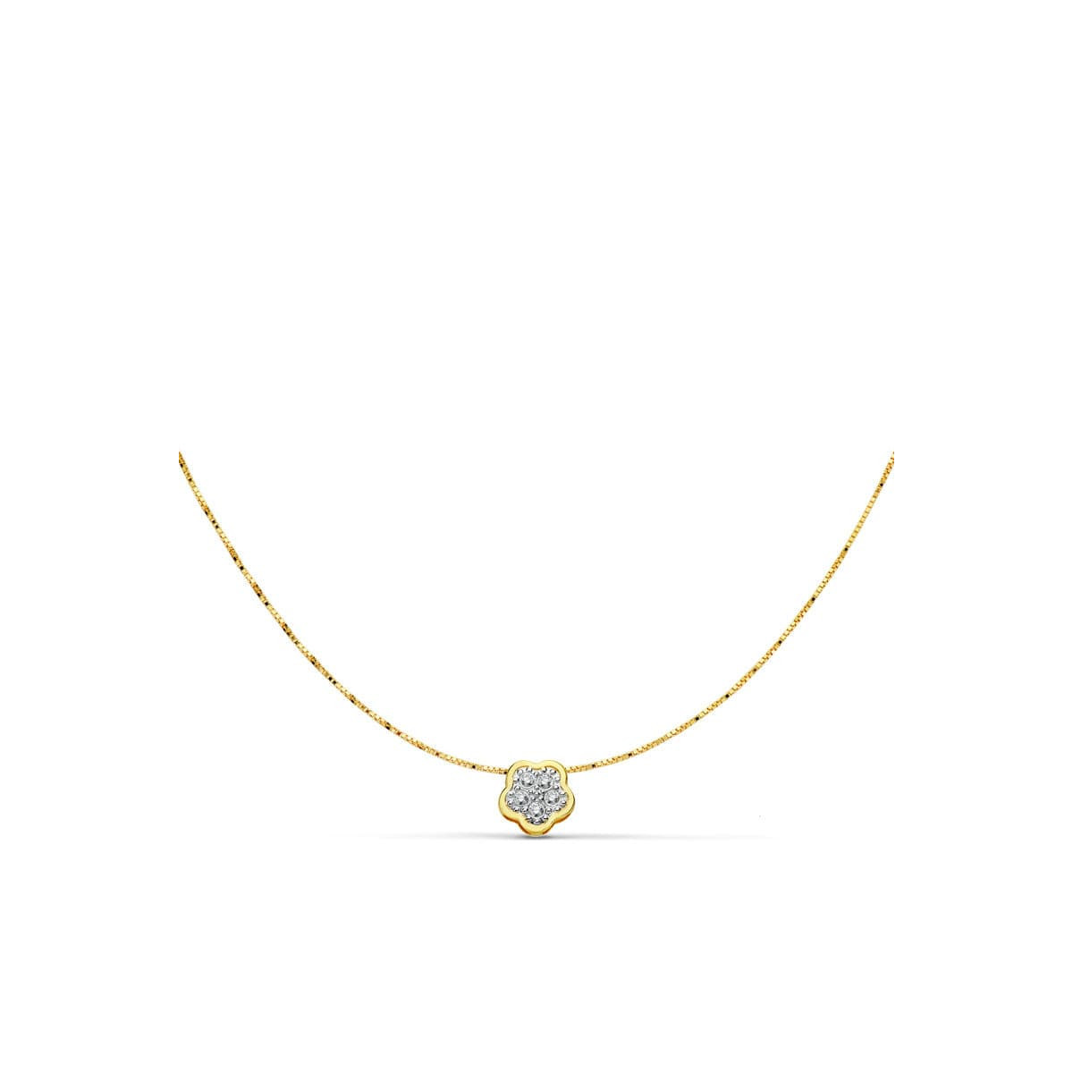 18K COLGANTE AMULETO  FLOR 5X5 MM ORO BICOLOR CADENA 42CM