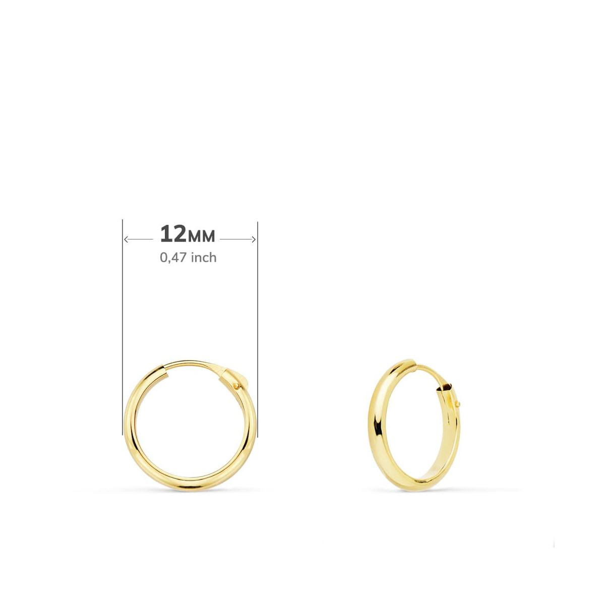 18K AROS ORO AMARILLO MEDIA CAÑA LISOS LIGEROS. 12X2 MM