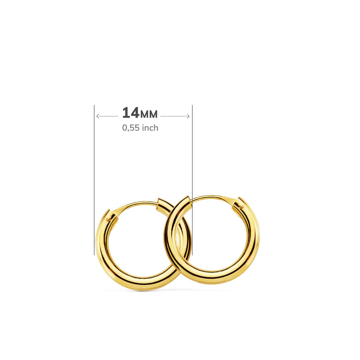 18K AROS ORO AMARILLO REDONDOS LISOS LIGEROS 14X2 MM