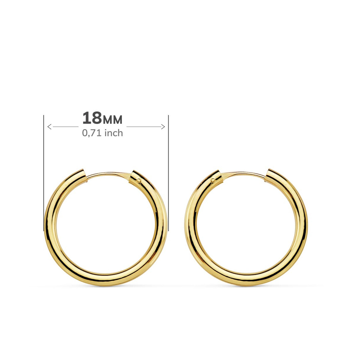 18K AROS ORO AMARILLO REDONDOS LISOS LIGEROS 18X2 MM