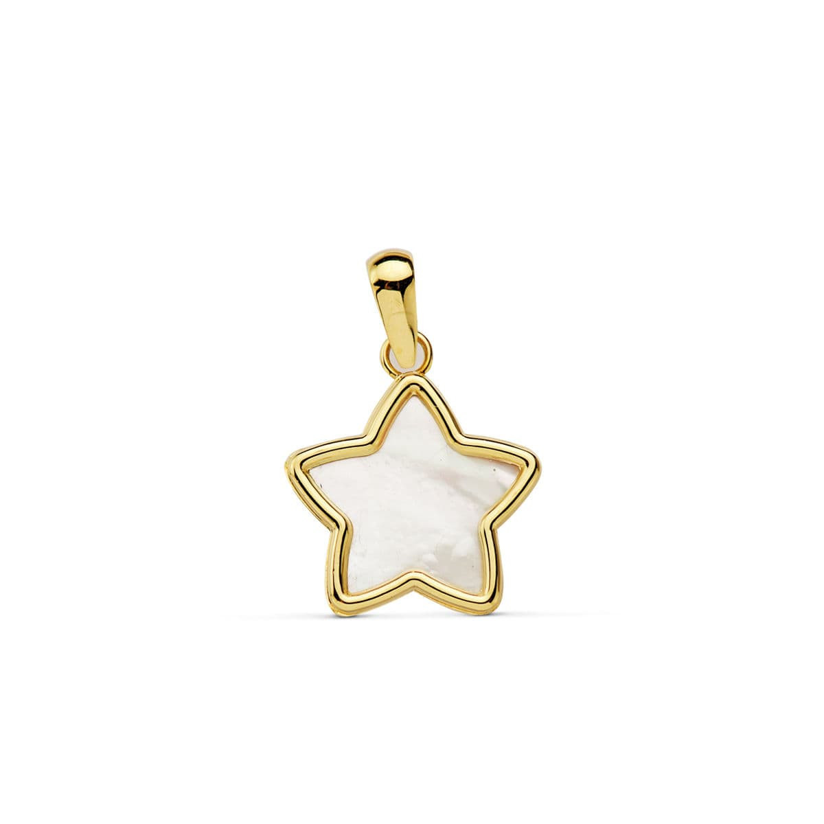 18K COLGANTE AMULETO ESTRELLA NACAR ORO AMARILLO 12X12 MM