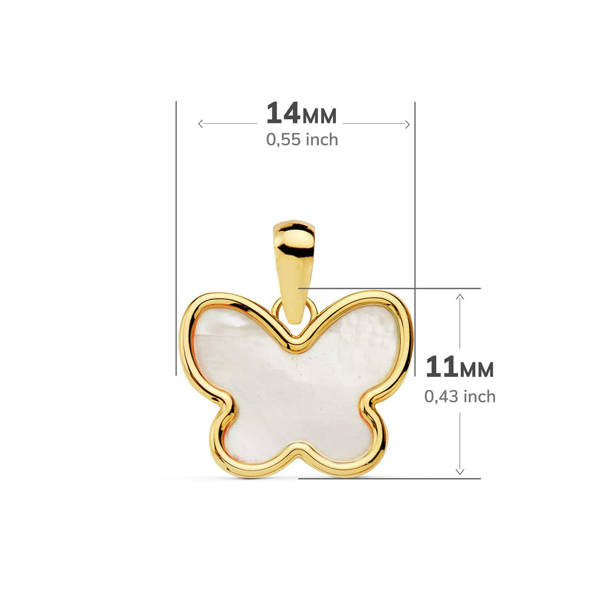 18K COLGANTE AMULETO ORO AMARILLO MARIPOSA NACAR 14X11 MM
