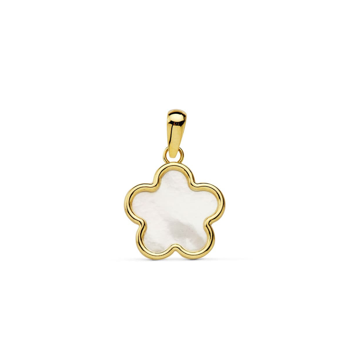 18K COLGANTE AMULETO ORO AMARILLO FLOR NACAR 12X12 MM
