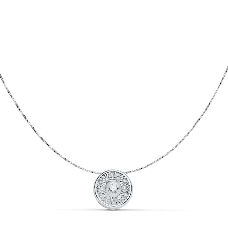 18K COLGANTE CIRCONITA ORO BLANCO 8 MM CADENA 42CM
