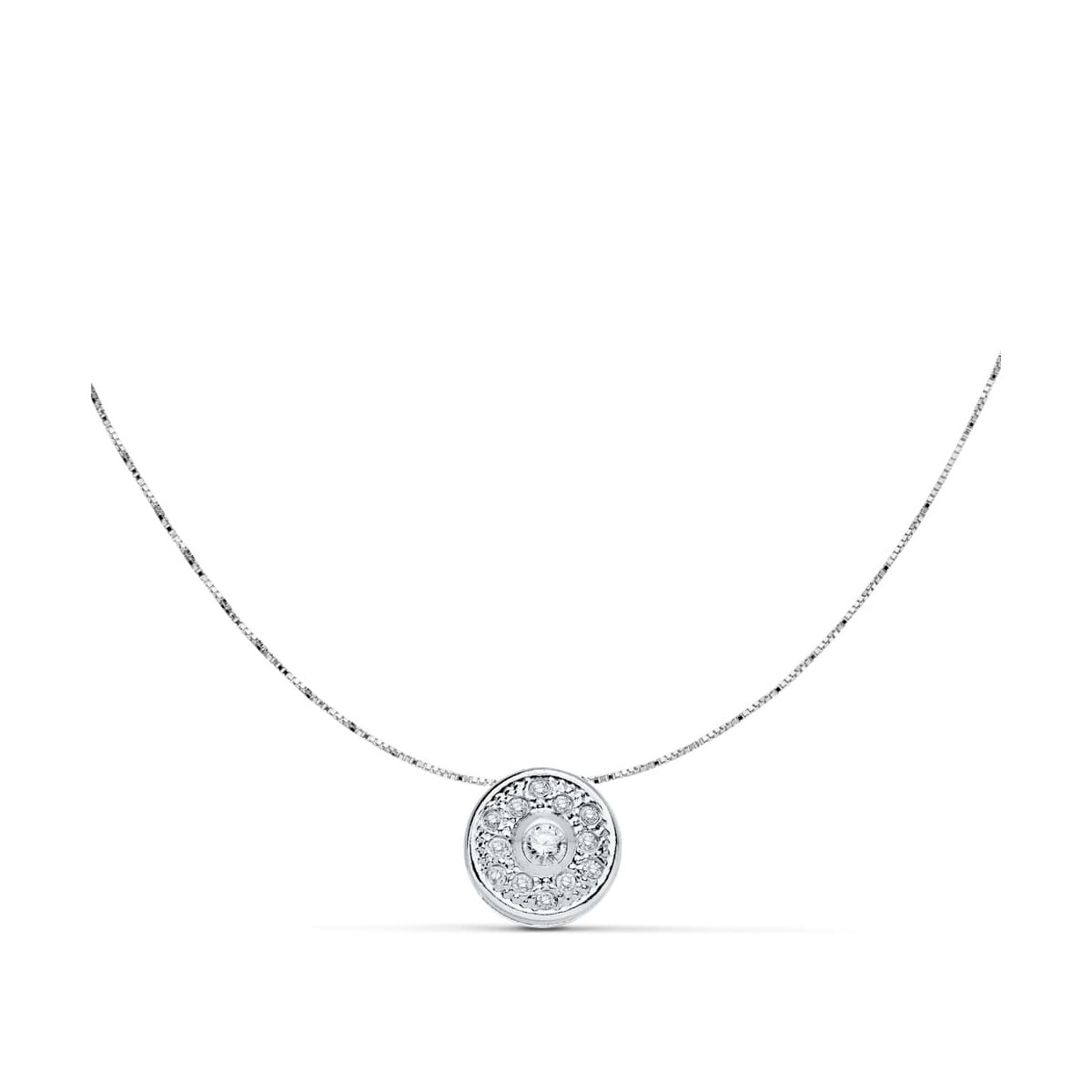 18K COLGANTE CIRCONITA ORO BLANCO 8 MM CADENA 42CM