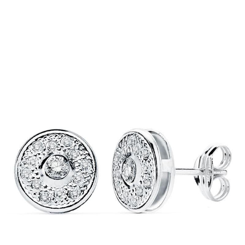 18K PENDIENTES ORO BLANCO REDONDOS 8 MM CIERRE PRESION