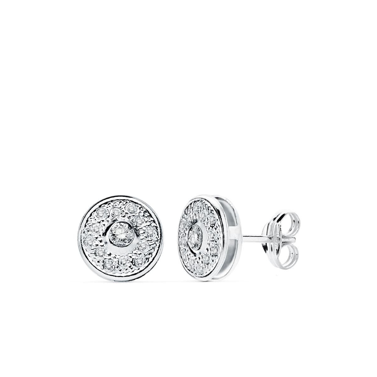 18K PENDIENTES ORO BLANCO REDONDOS 8 MM CIERRE PRESION