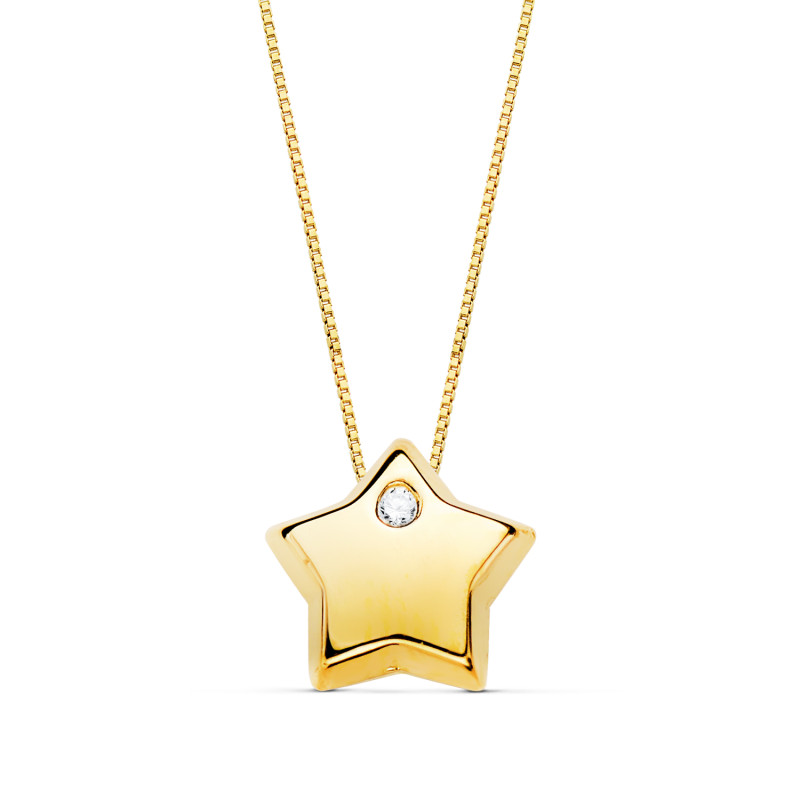 18K COLGANTE ESTRELLA CIRCONITA CADENA ORO AMARILLO 42CM