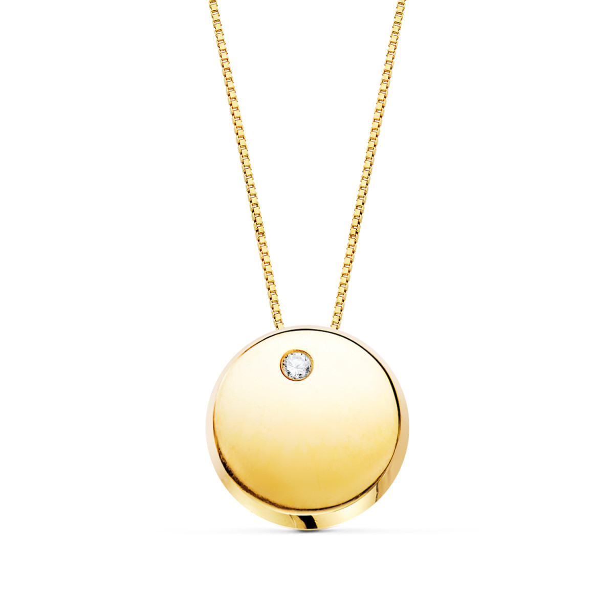 18K COLGANTE REDONDO CIRCONITA ORO AMARILLO CADENA 42CM