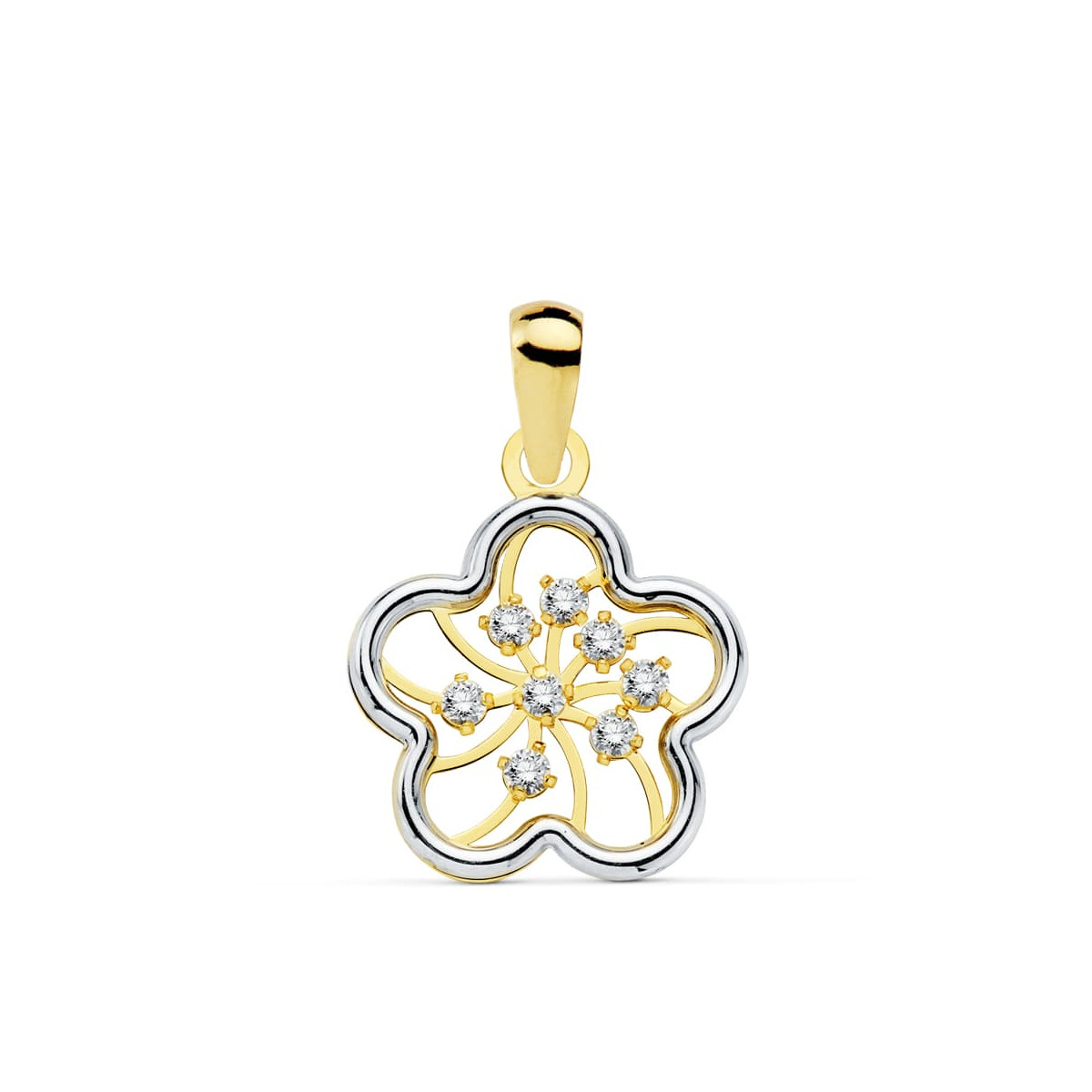 18K COLGANTE AMULETO FLOR BICOLOR 13X13 MM