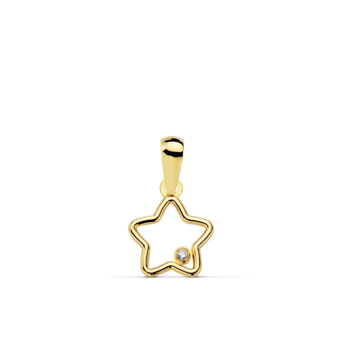 18K COLGANTE ORO AMARILLO AMULETO  ESTRELLA CIRCONITA 9X9 MM