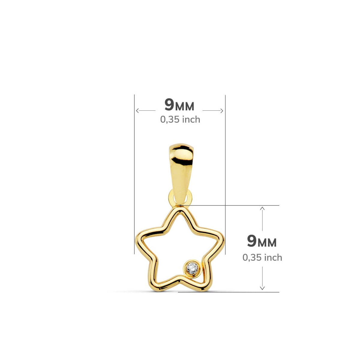 18K COLGANTE ORO AMARILLO AMULETO  ESTRELLA CIRCONITA 9X9 MM