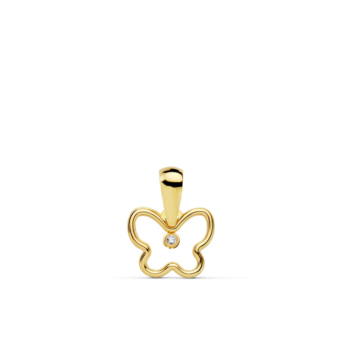 18K COLGANTE ORO AMARILLO AMULETO MINI MARIPOSA CIRCONITA 9 X 8 MM