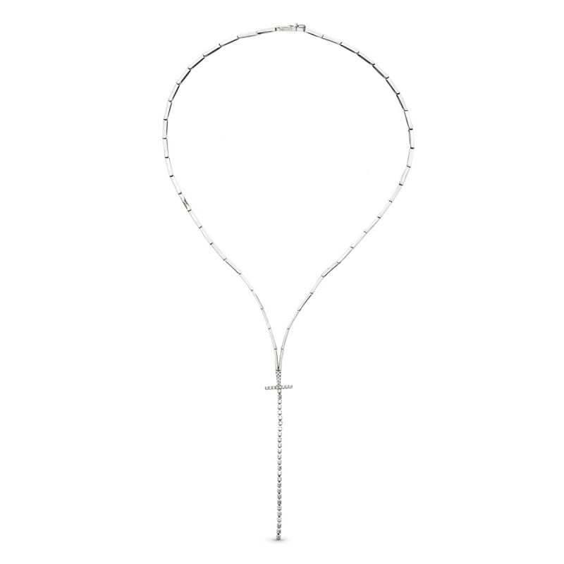 18K GARGANTILLA ORO BLANCO CRUZ CON CIRCONITAS