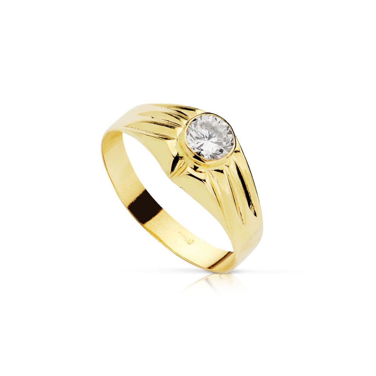 18K SOLITARIO ORO AMARILLO HUECO CON CIRCONITA EN BOCEL DE 5 MM