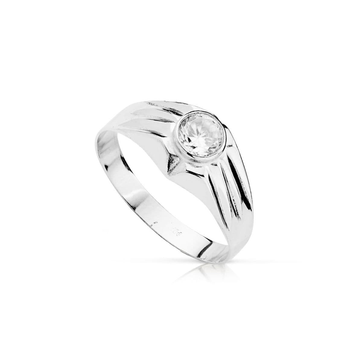 18K SOLITARIO ORO BLANCO HUECO CON CIRCONITA EN BOCEL DE 5 MM