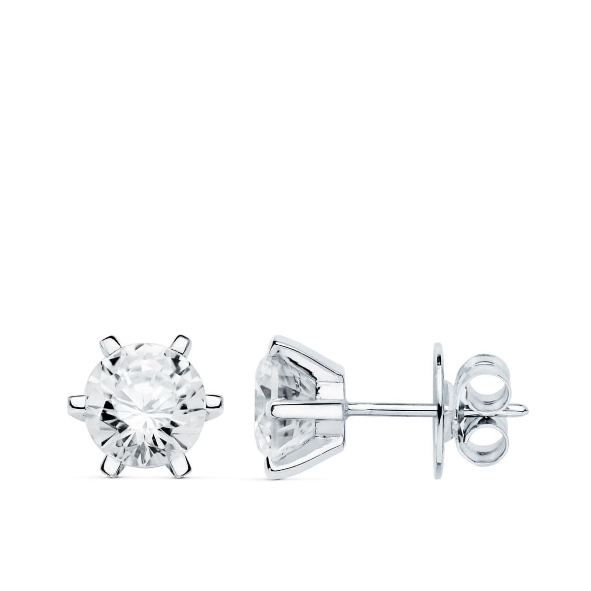 18K PENDIENTES ORO BLANCO 6 GARRAS CIRCONITA 8X8 CIERRE PRESION
