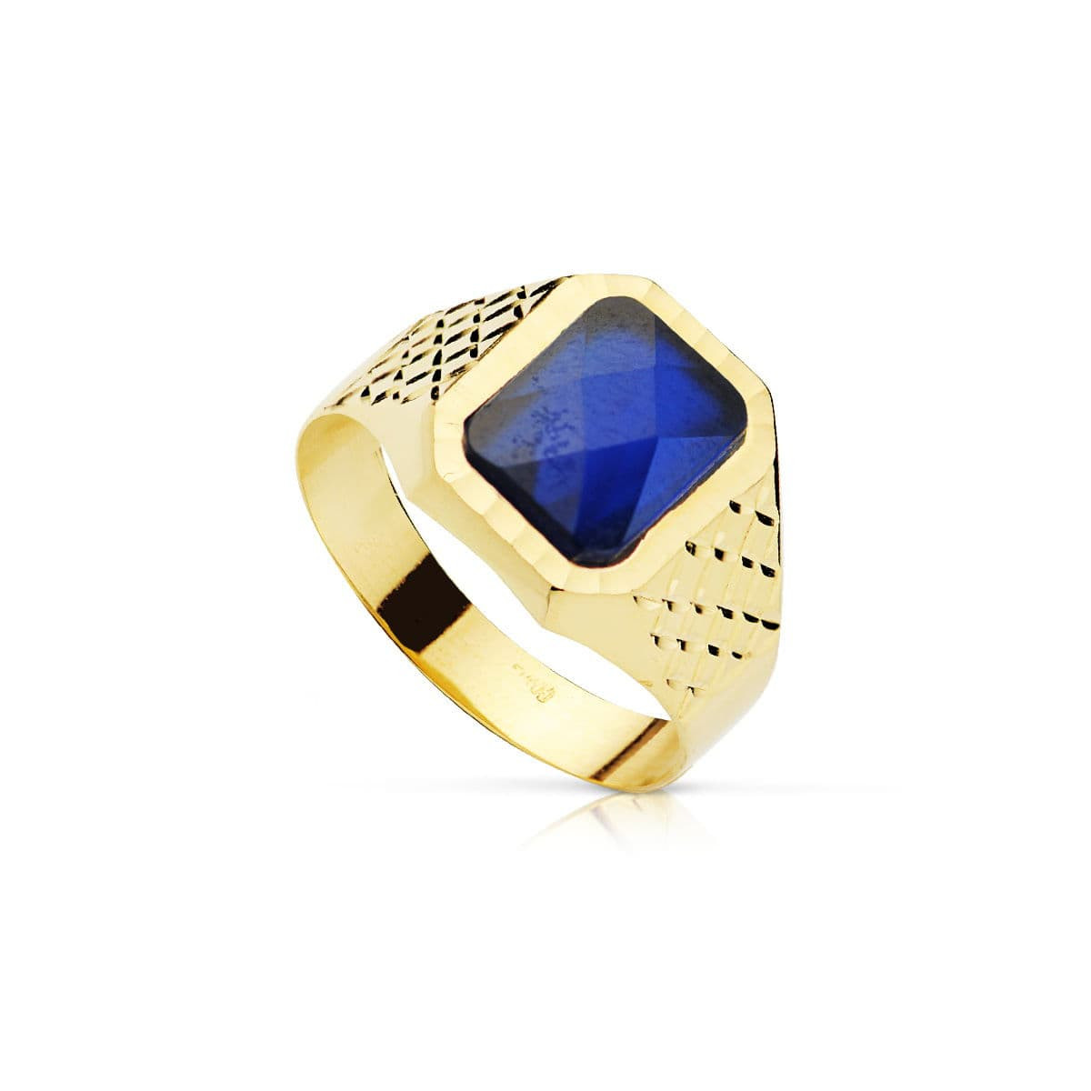 18K SELLO ORO AMARILLO CADETE PIEDRA 9X7 MM ZAFIRO SPINEL TALLA